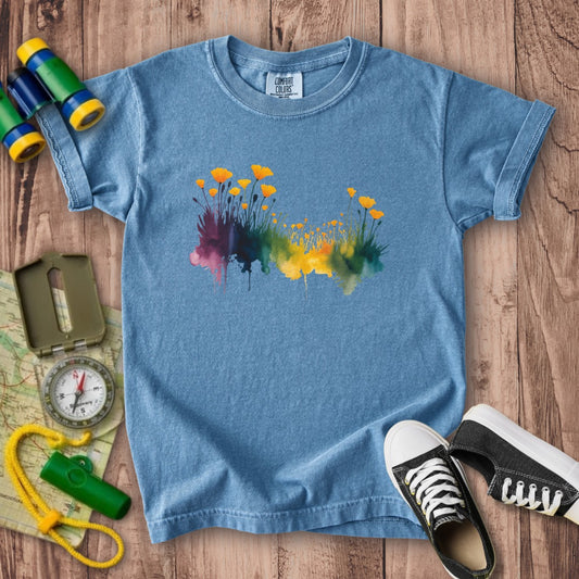 Watercolor Poppy Field Kids Cotton T-Shirt