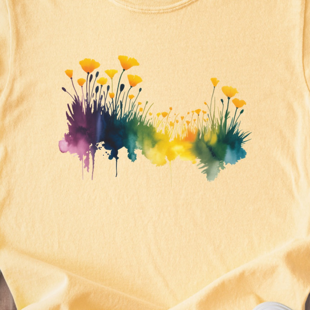 Watercolor Poppy Field Kids Cotton T-Shirt
