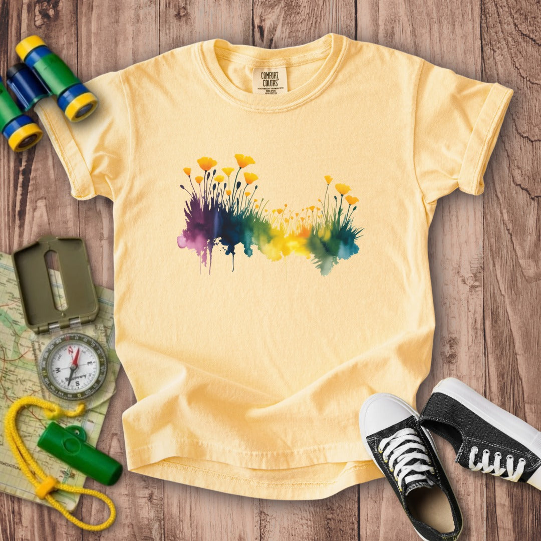 Watercolor Poppy Field Kids Cotton T-Shirt