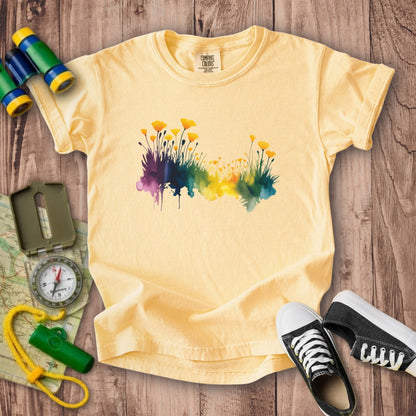 Watercolor Poppy Field Kids Cotton T-Shirt