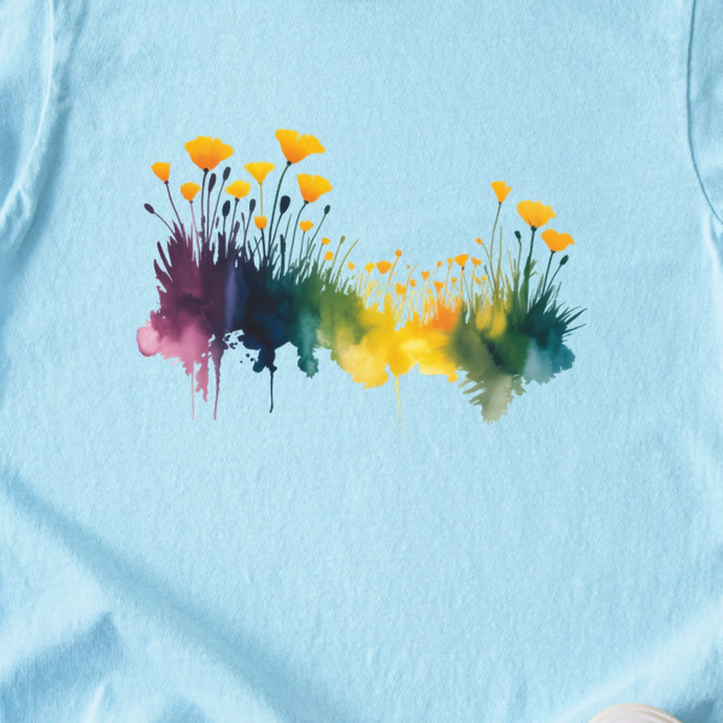 Watercolor Poppy Field Kids Cotton T-Shirt