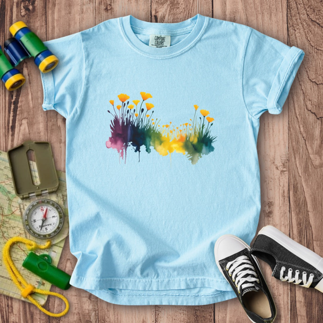 Watercolor Poppy Field Kids Cotton T-Shirt