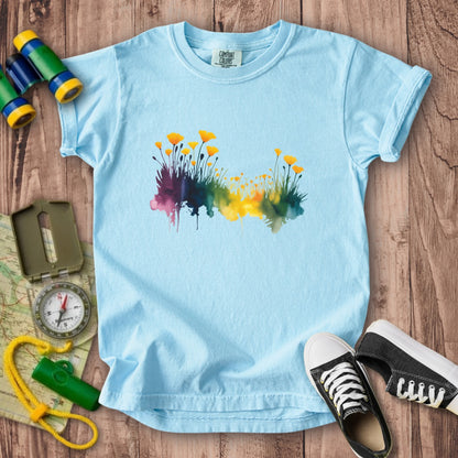 Watercolor Poppy Field Kids Cotton T-Shirt