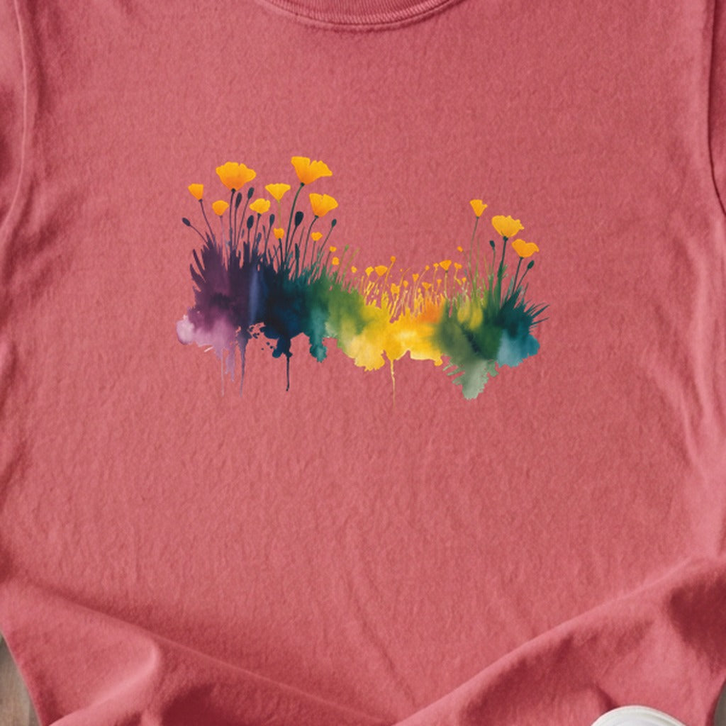 Watercolor Poppy Field Kids Cotton T-Shirt