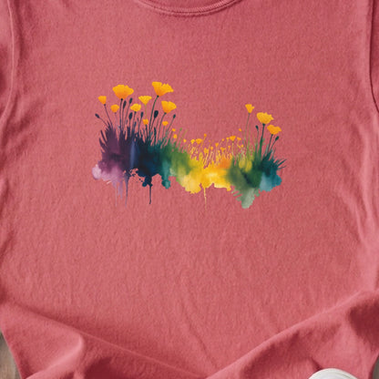 Watercolor Poppy Field Kids Cotton T-Shirt