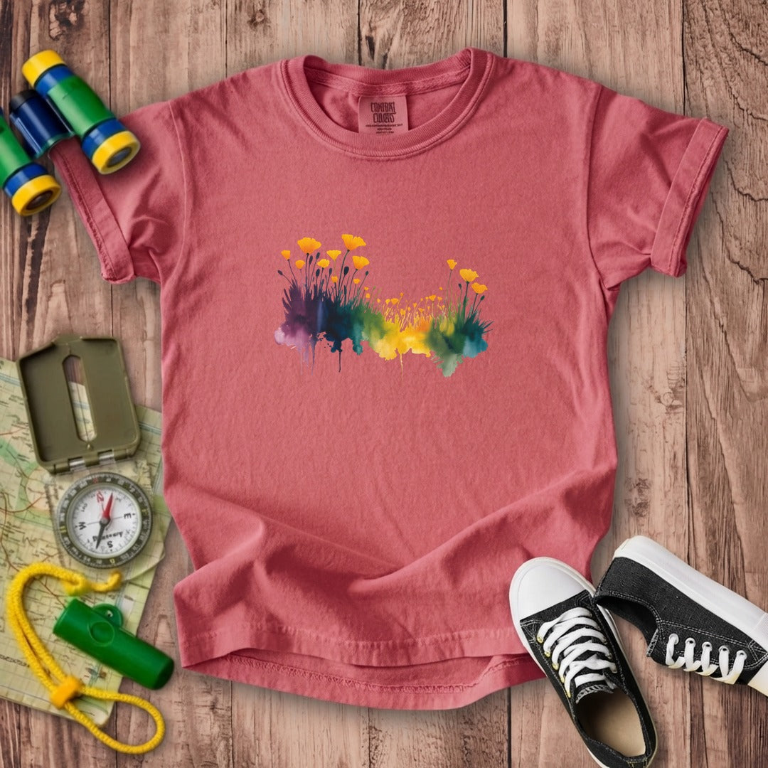 Watercolor Poppy Field Kids Cotton T-Shirt