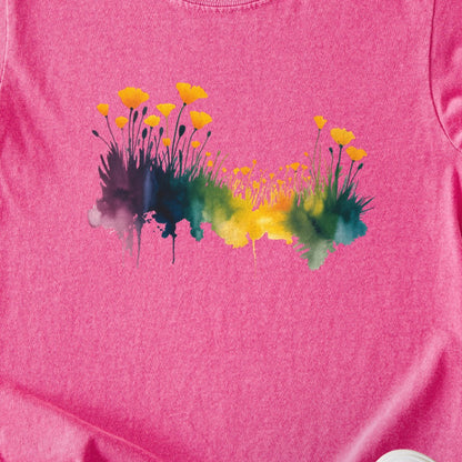 Watercolor Poppy Field Kids Cotton T-Shirt