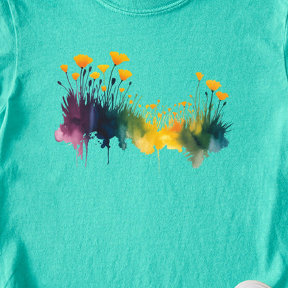 Watercolor Poppy Field Kids Cotton T-Shirt