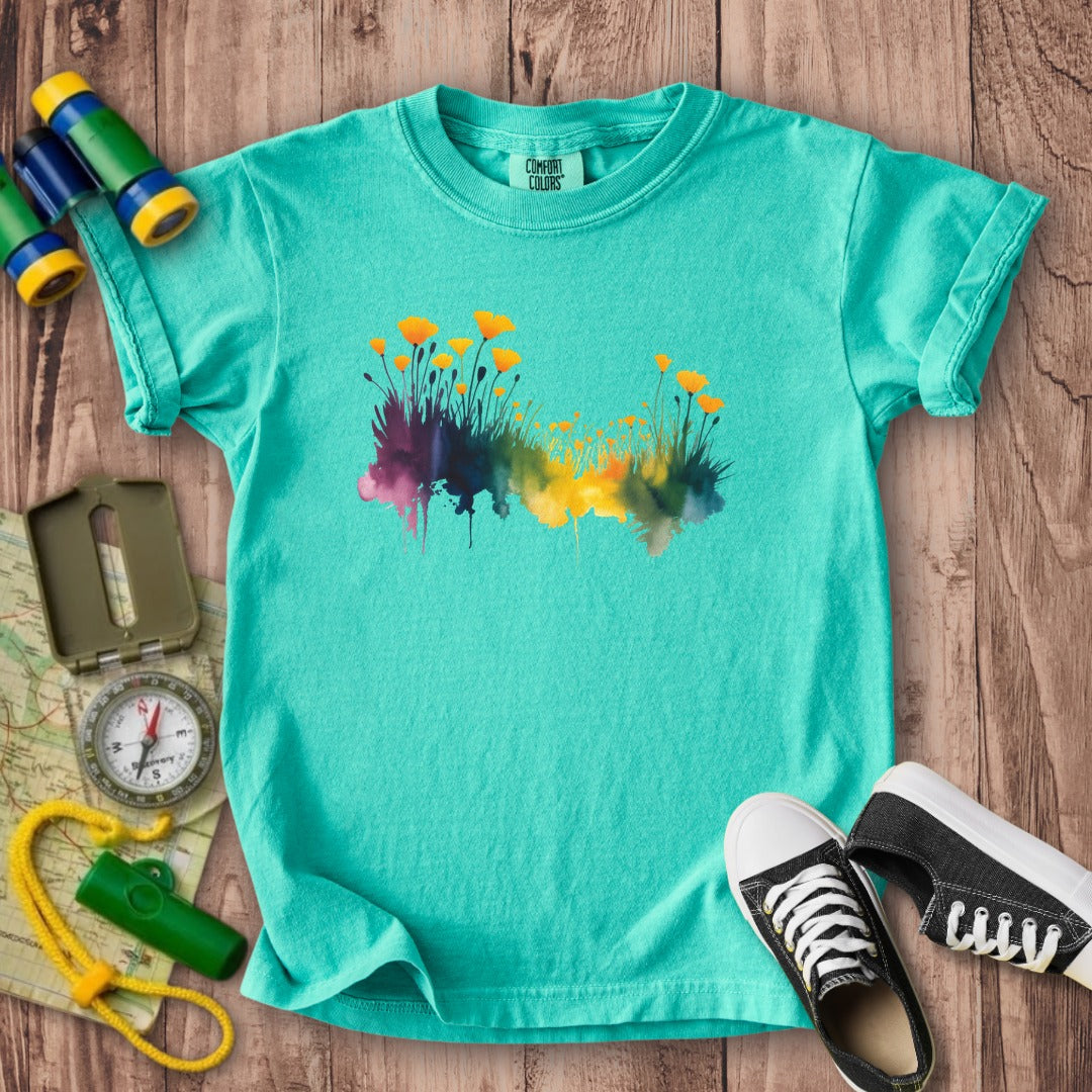 Watercolor Poppy Field Kids Cotton T-Shirt