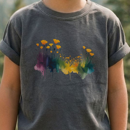 Watercolor Poppy Field Kids Cotton T-Shirt