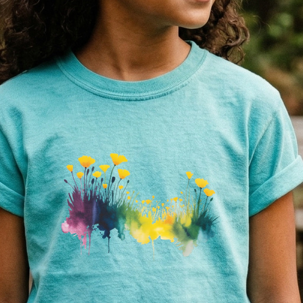 Watercolor Poppy Field Kids Cotton T-Shirt