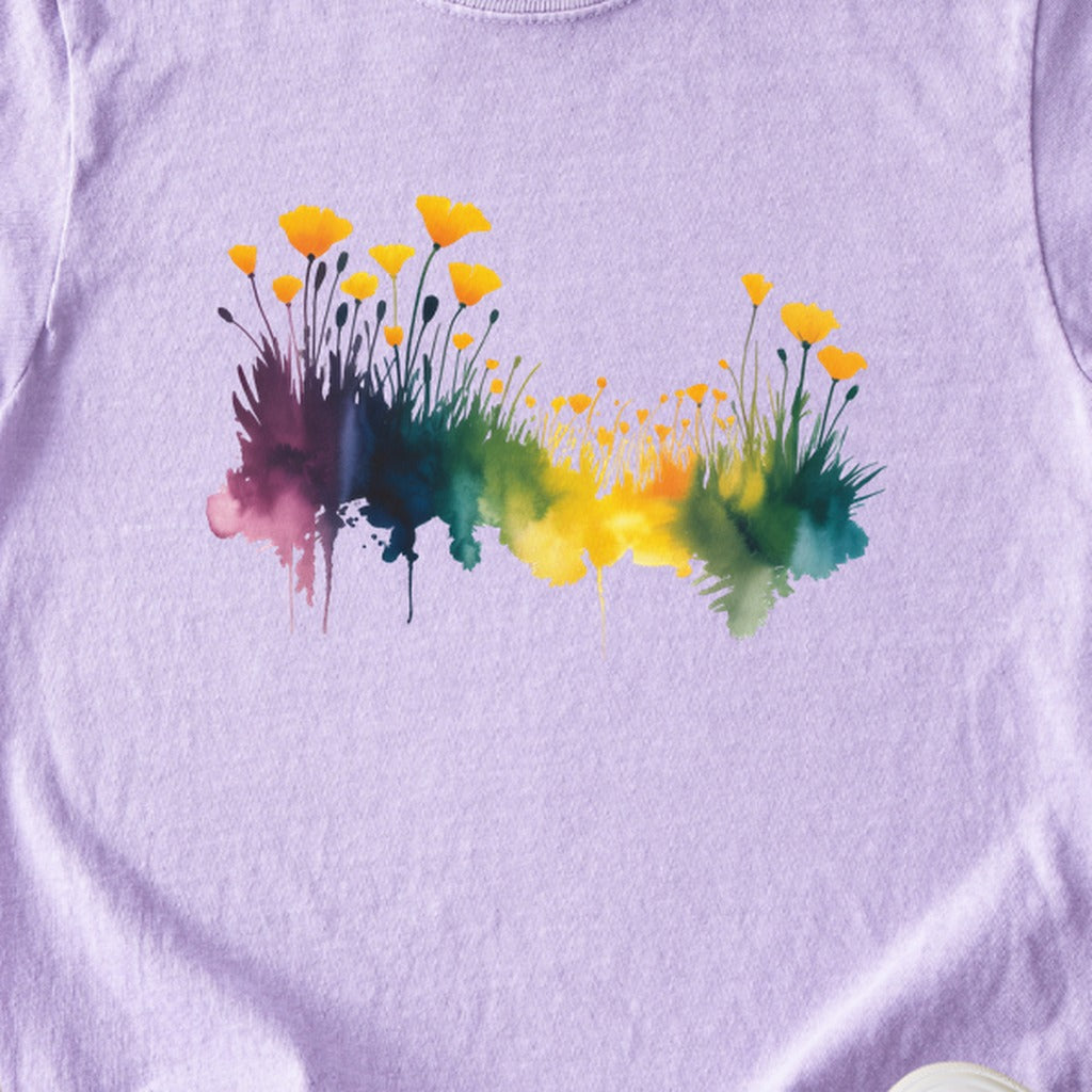 Watercolor Poppy Field Kids Cotton T-Shirt
