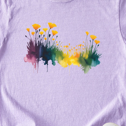 Watercolor Poppy Field Kids Cotton T-Shirt