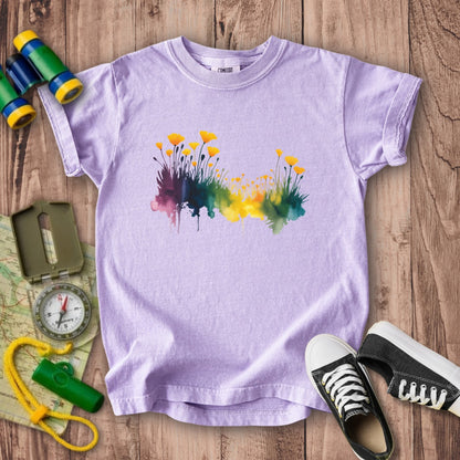 Watercolor Poppy Field Kids Cotton T-Shirt