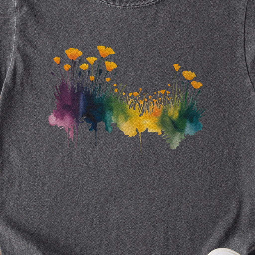 Watercolor Poppy Field Kids Cotton T-Shirt