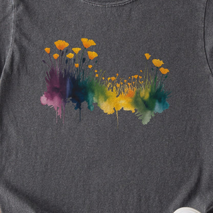 Watercolor Poppy Field Kids Cotton T-Shirt