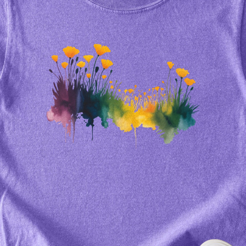 Watercolor Poppy Field Kids Cotton T-Shirt