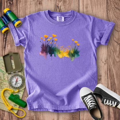 Watercolor Poppy Field Kids Cotton T-Shirt