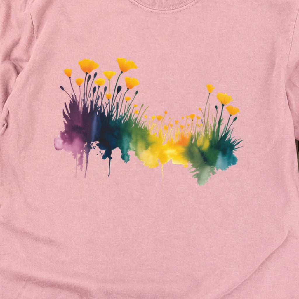 Watercolor Poppy Field Cotton Long Sleeve