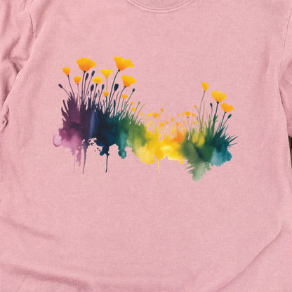 Watercolor Poppy Field Cotton Long Sleeve