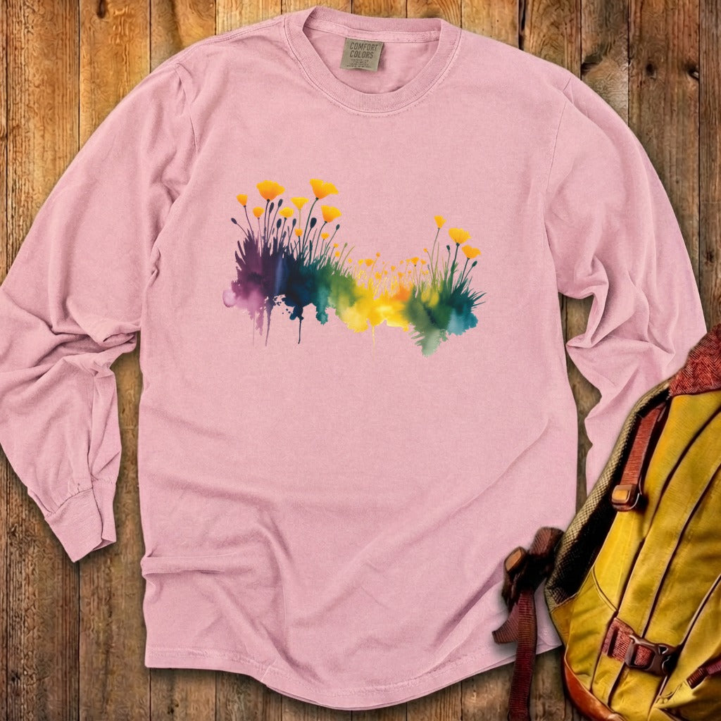Watercolor Poppy Field Cotton Long Sleeve