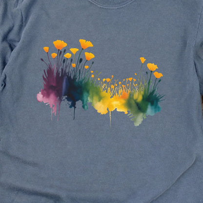 Watercolor Poppy Field Cotton Long Sleeve