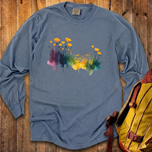 Watercolor Poppy Field Cotton Long Sleeve