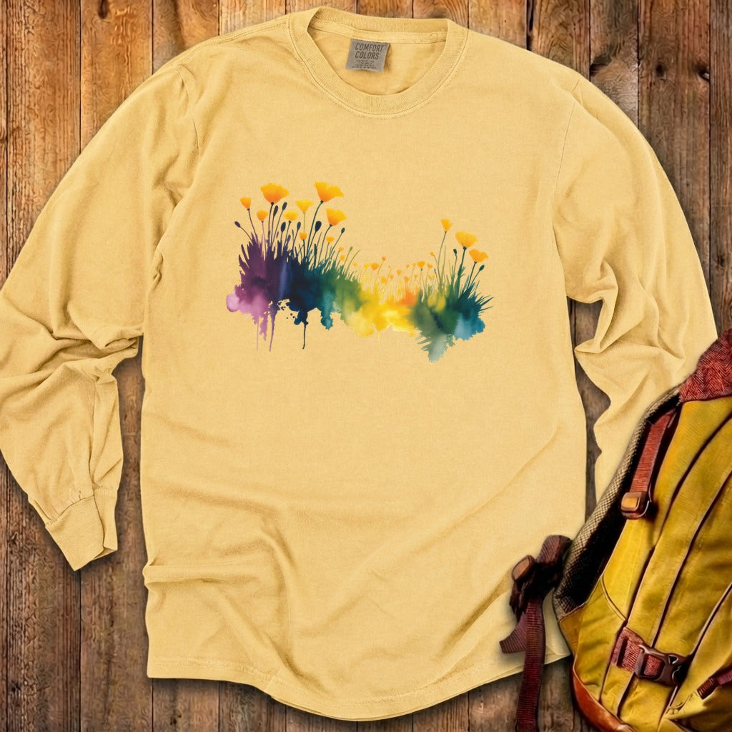 Watercolor Poppy Field Cotton Long Sleeve