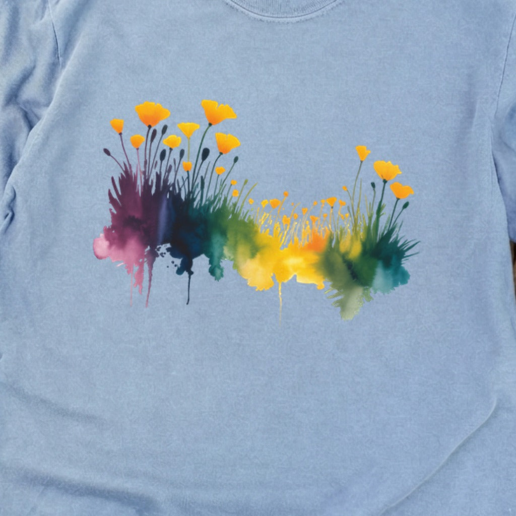Watercolor Poppy Field Cotton Long Sleeve