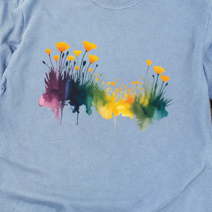 Watercolor Poppy Field Cotton Long Sleeve