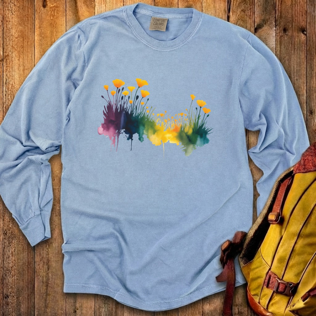 Watercolor Poppy Field Cotton Long Sleeve