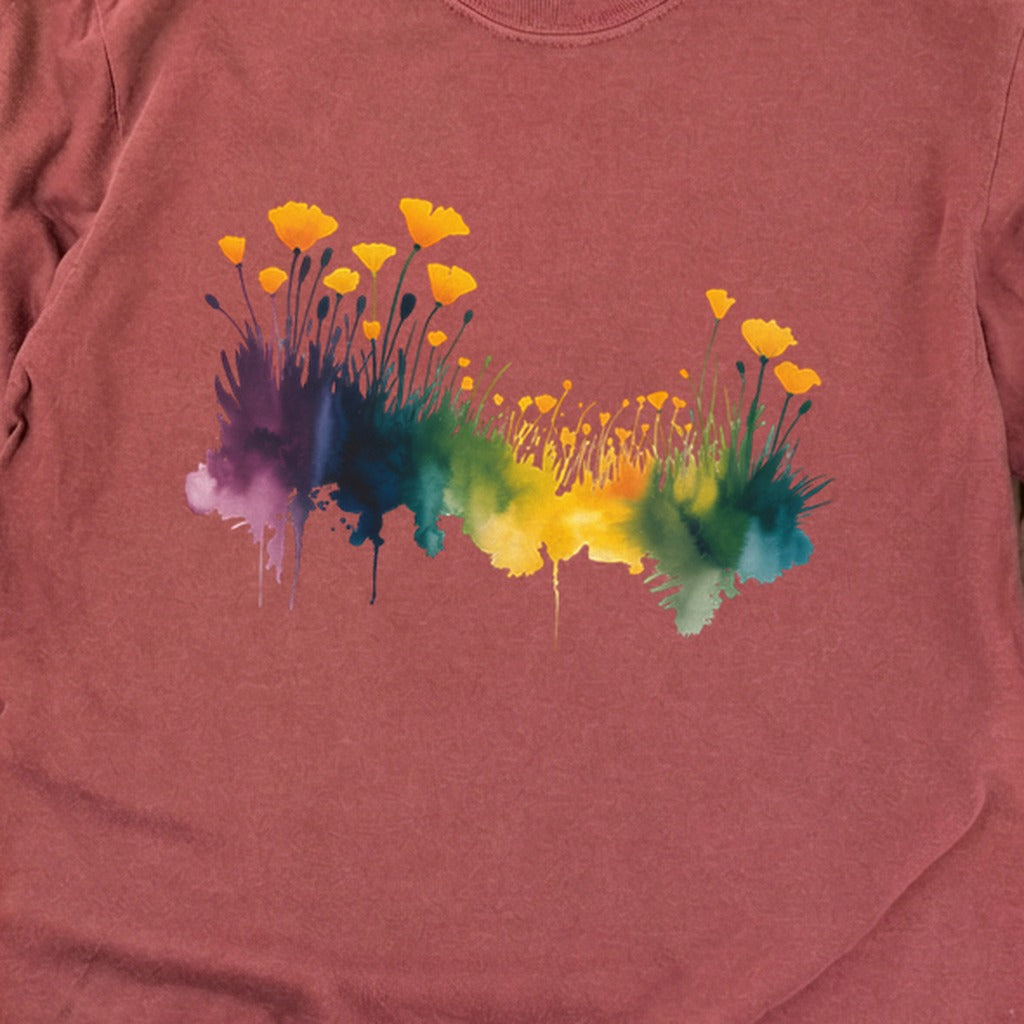 Watercolor Poppy Field Cotton Long Sleeve