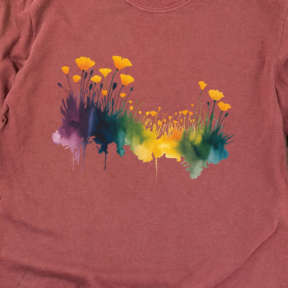 Watercolor Poppy Field Cotton Long Sleeve