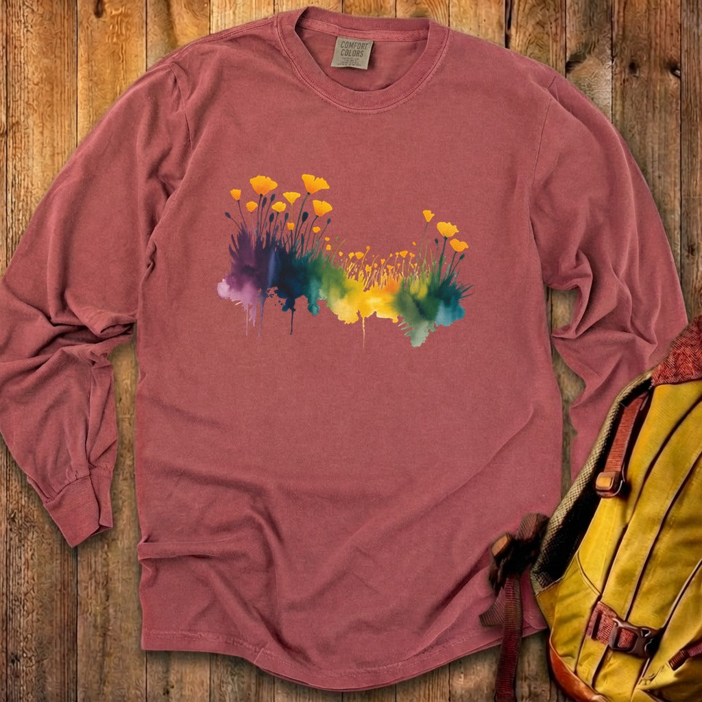 Watercolor Poppy Field Cotton Long Sleeve