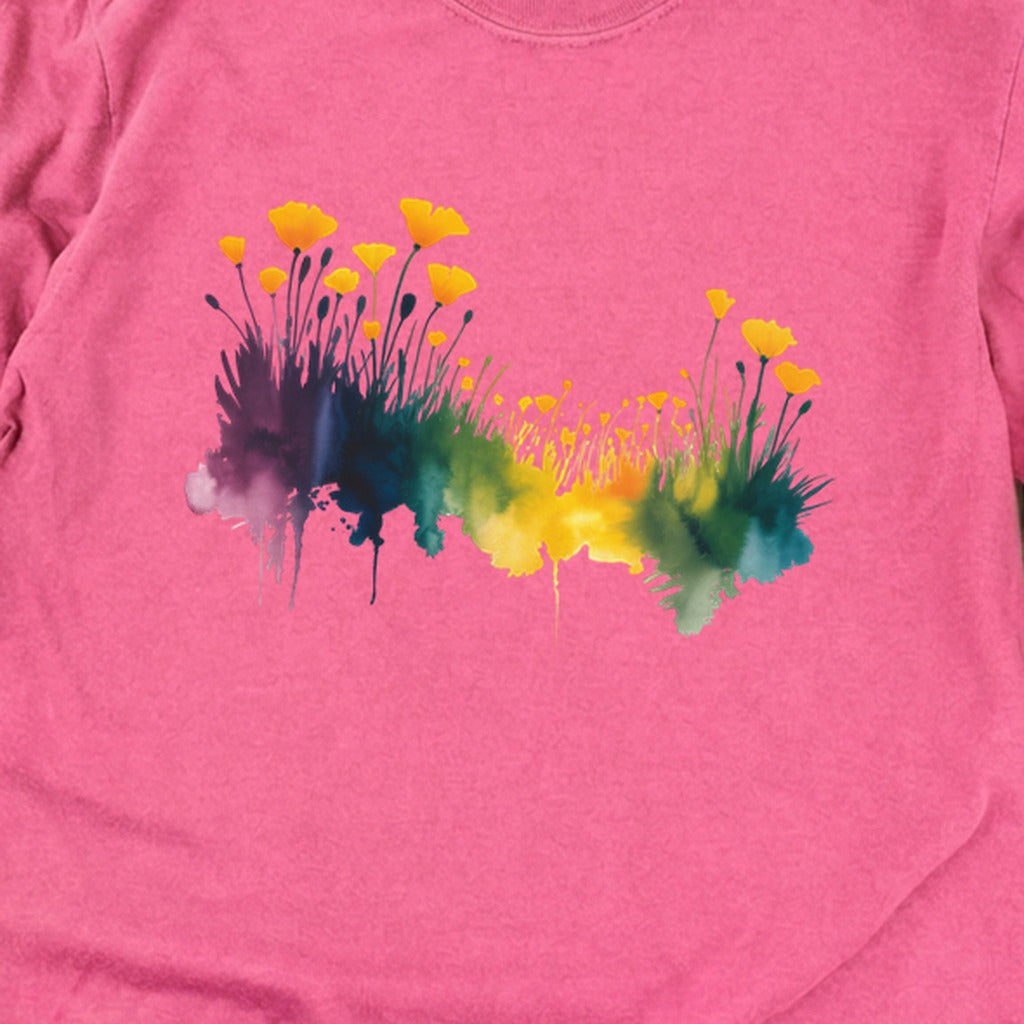 Watercolor Poppy Field Cotton Long Sleeve