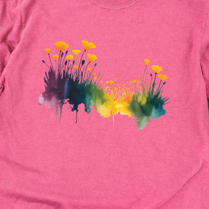 Watercolor Poppy Field Cotton Long Sleeve