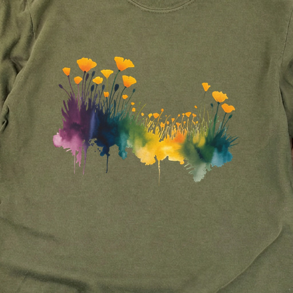 Watercolor Poppy Field Cotton Long Sleeve
