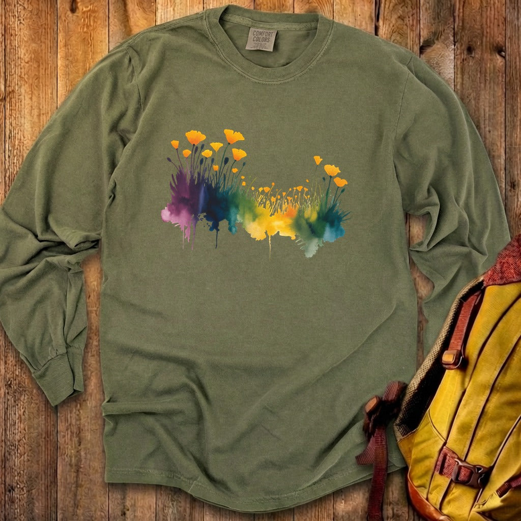 Watercolor Poppy Field Cotton Long Sleeve