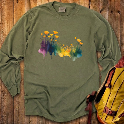 Watercolor Poppy Field Cotton Long Sleeve
