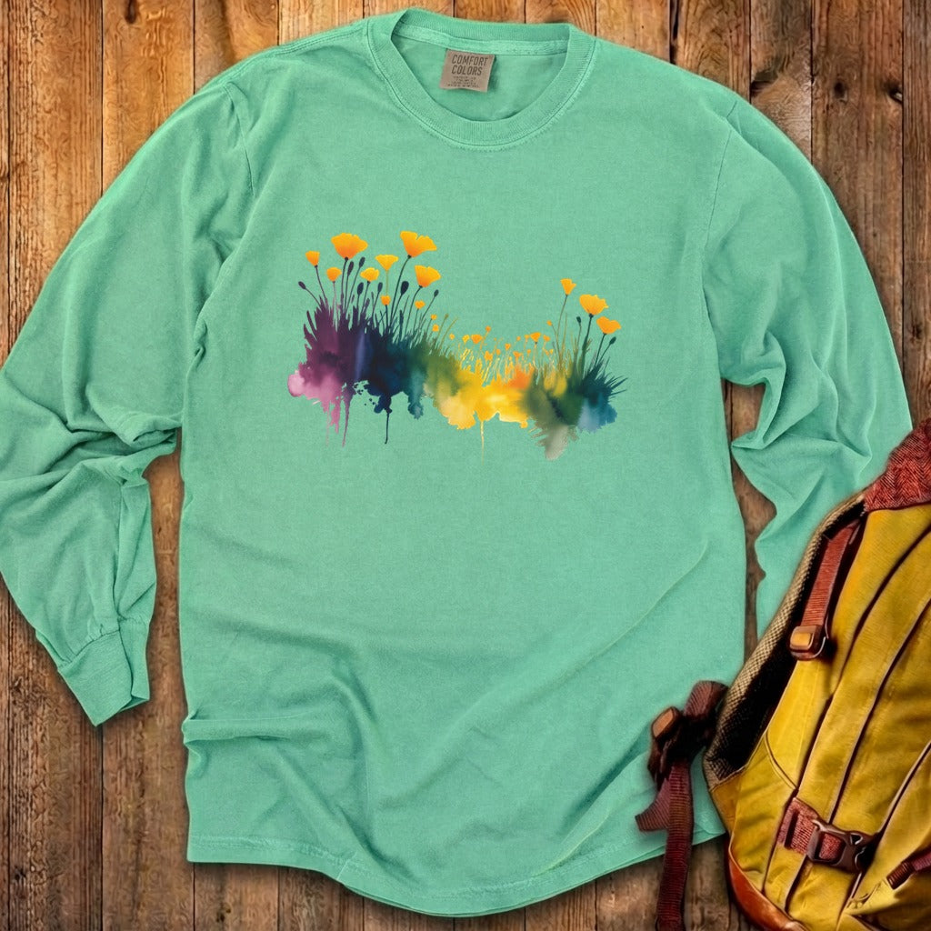 Watercolor Poppy Field Cotton Long Sleeve