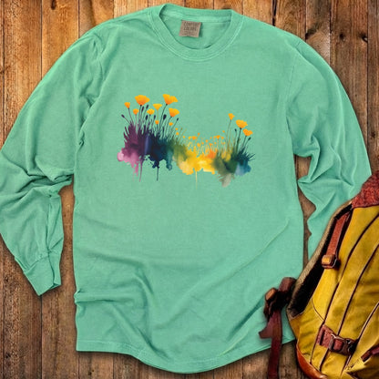 Watercolor Poppy Field Cotton Long Sleeve