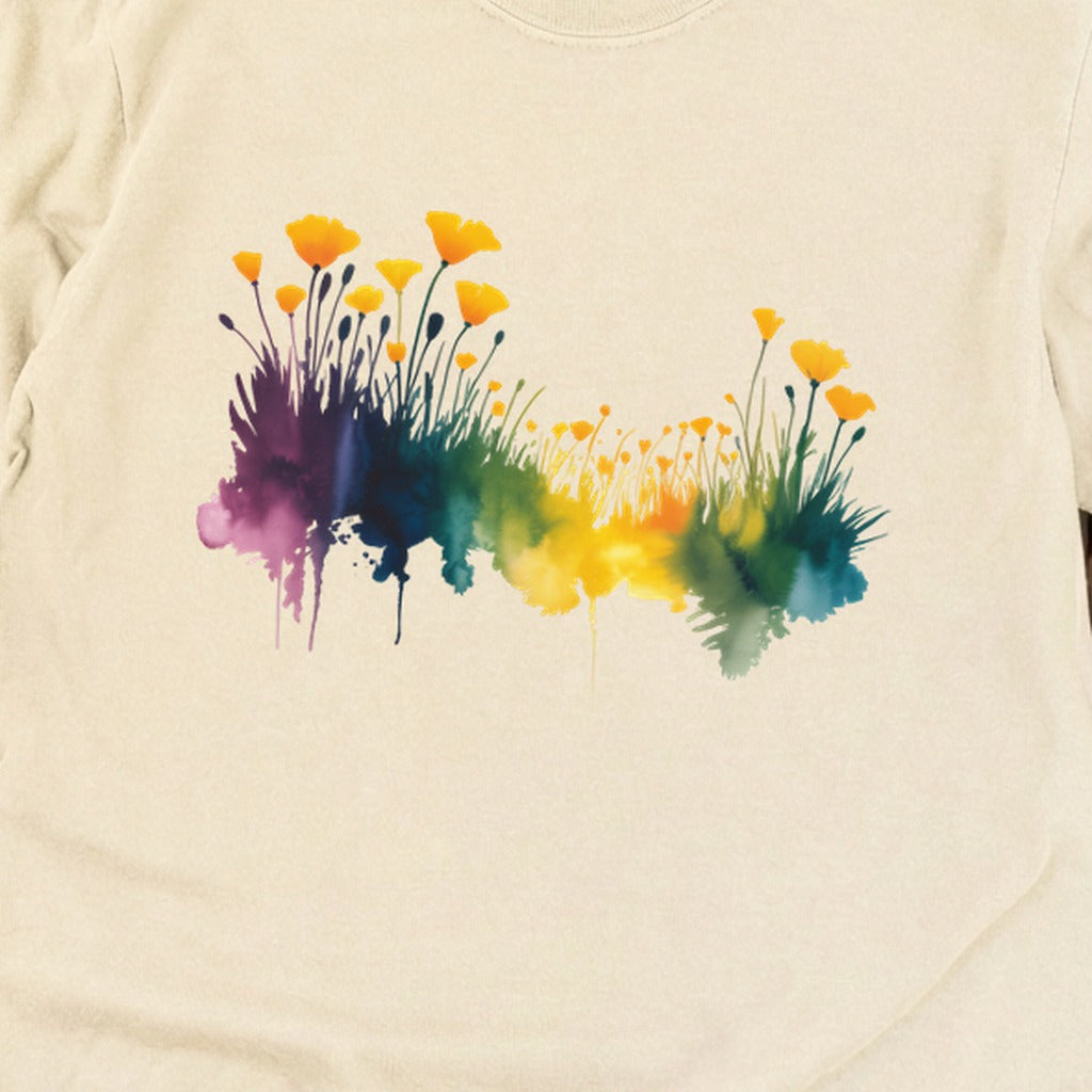 Watercolor Poppy Field Cotton Long Sleeve