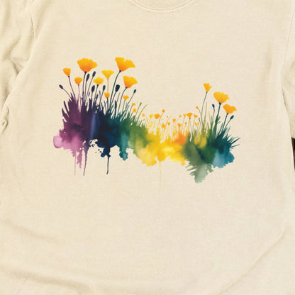 Watercolor Poppy Field Cotton Long Sleeve