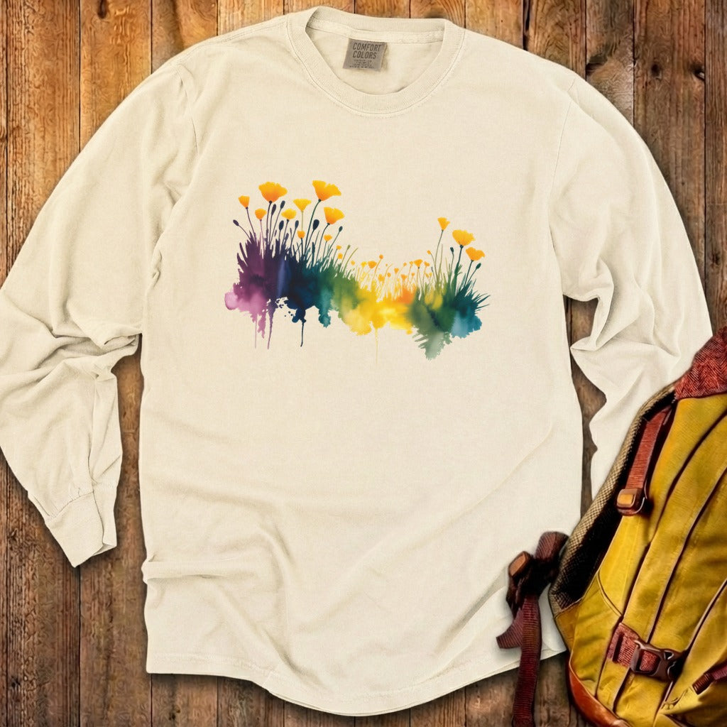 Watercolor Poppy Field Cotton Long Sleeve