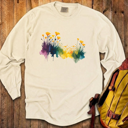 Watercolor Poppy Field Cotton Long Sleeve