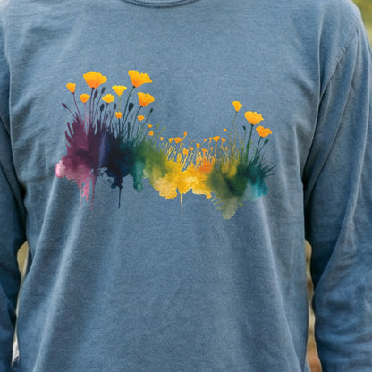 Watercolor Poppy Field Cotton Long Sleeve