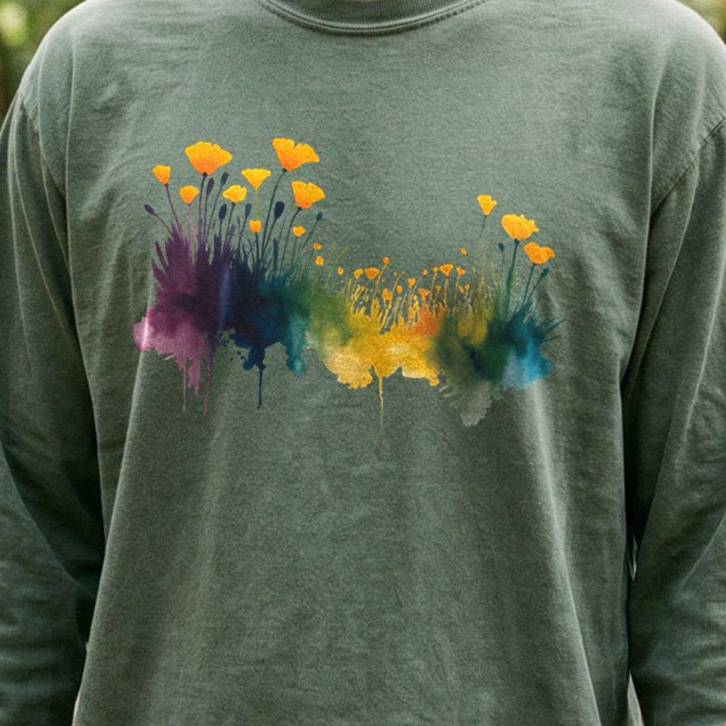 Watercolor Poppy Field Cotton Long Sleeve