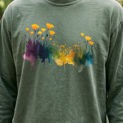 Watercolor Poppy Field Cotton Long Sleeve