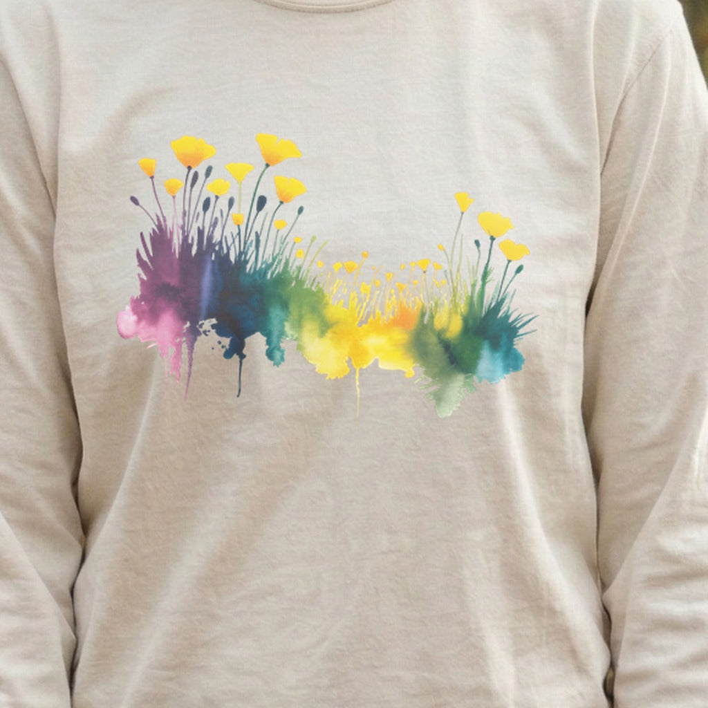 Watercolor Poppy Field Cotton Long Sleeve