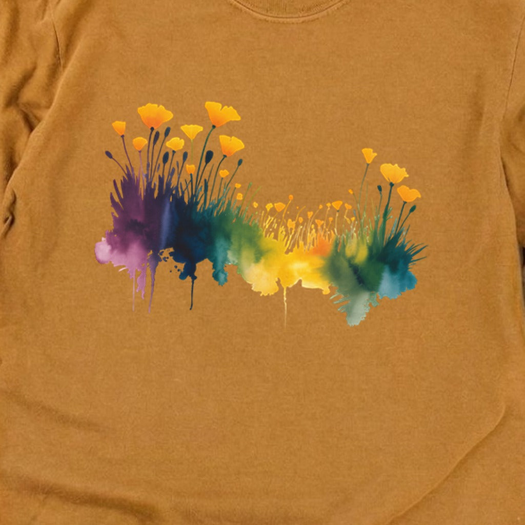 Watercolor Poppy Field Cotton Long Sleeve